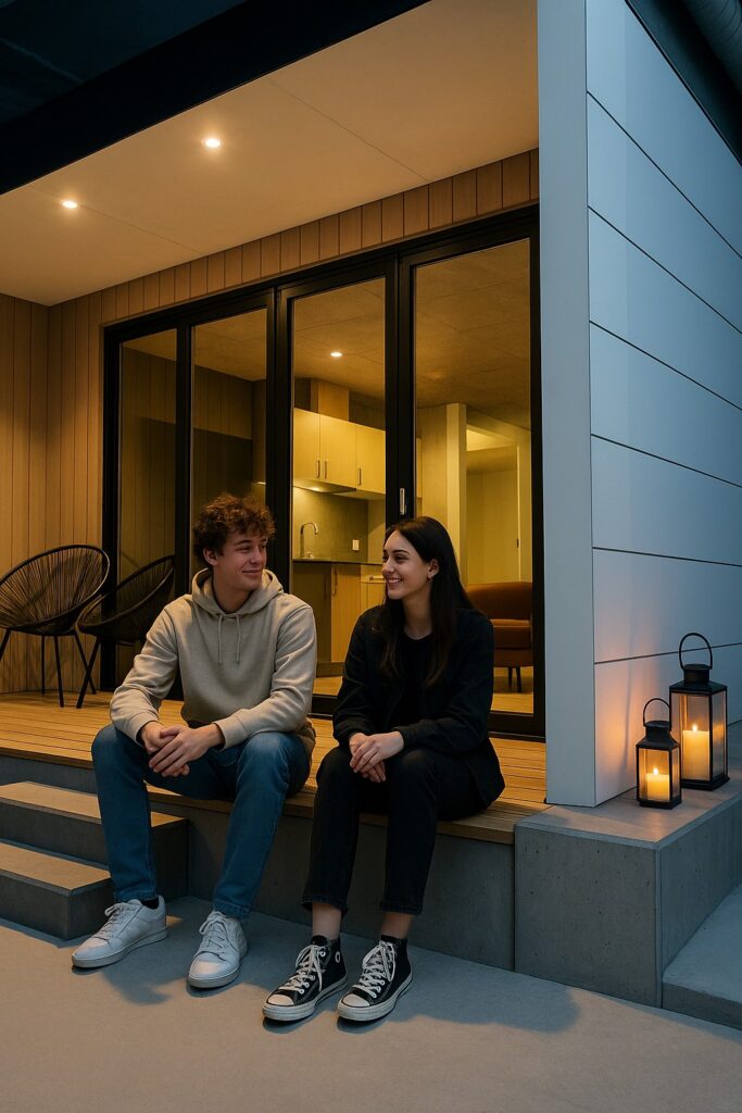 Unge på terrassen ved Cantona Cabin